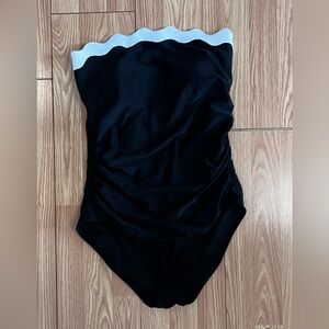 J. Crew Black and White Ruched Scalloped one-piece swimsuit